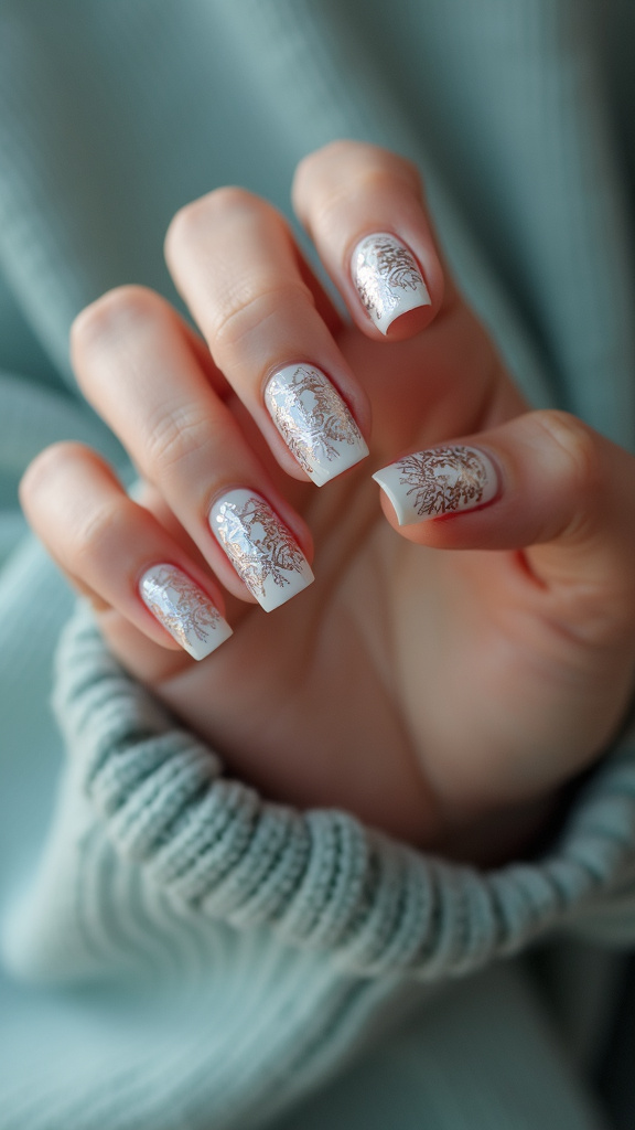 White Foil Accent Nails