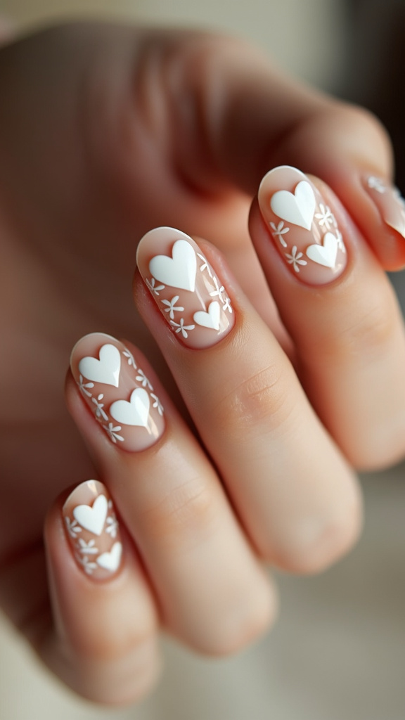 White Hearts Nail Art