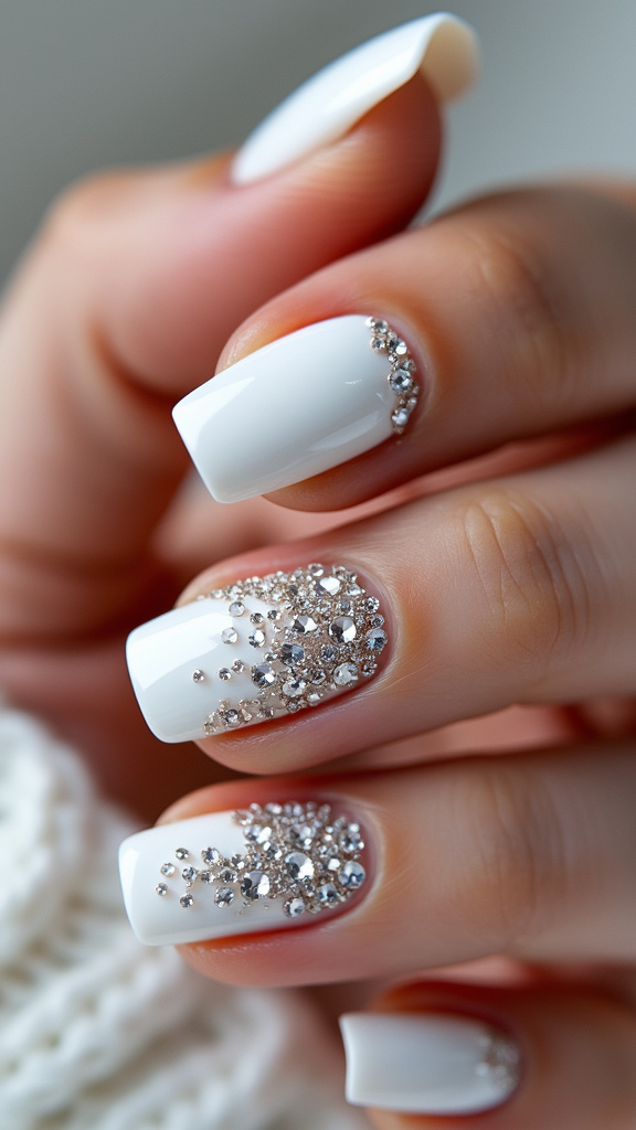 White Nail Art with Jewels