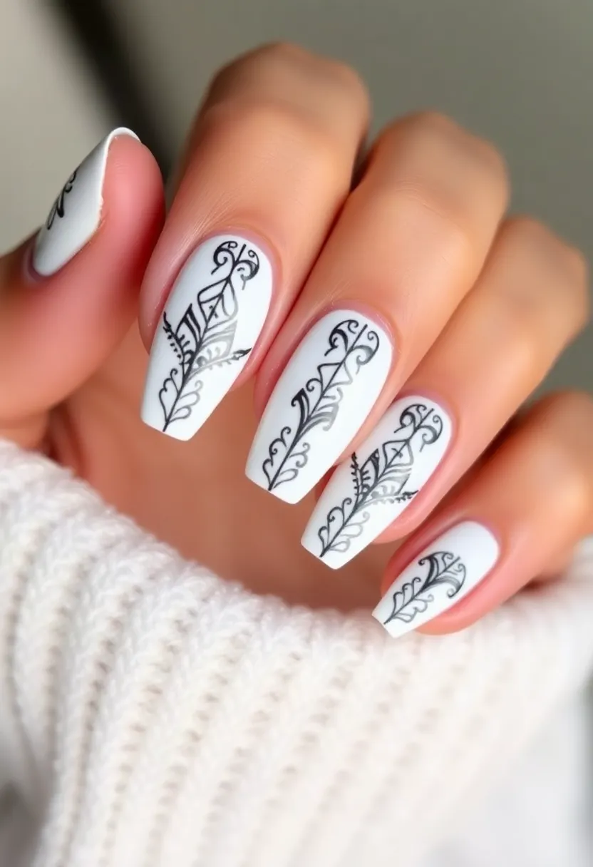 White Tribal Designs Nails