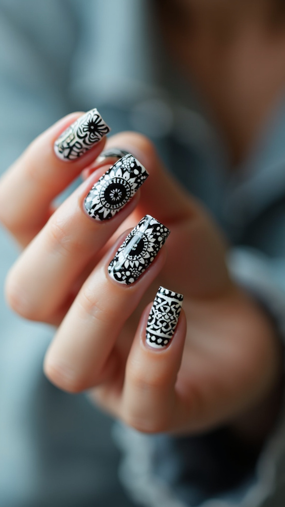 White and Black Nail Art