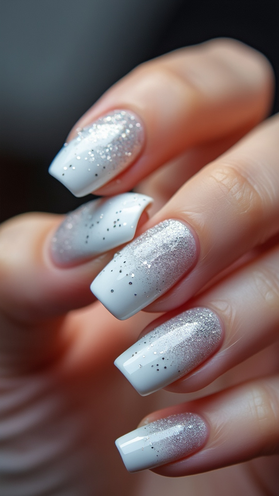 White and Silver Glitter Ombre